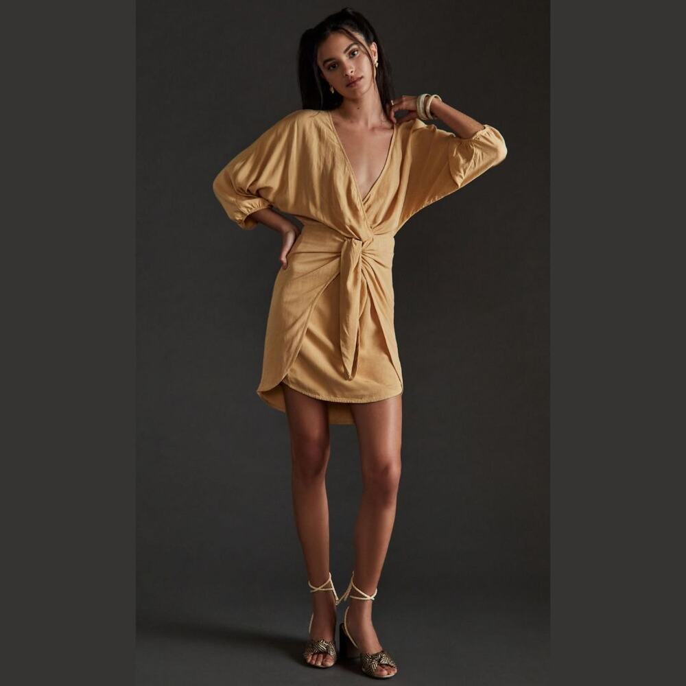 NWT Anthropologie Puff-Sleeve Wrap Mini Dress - Size 10